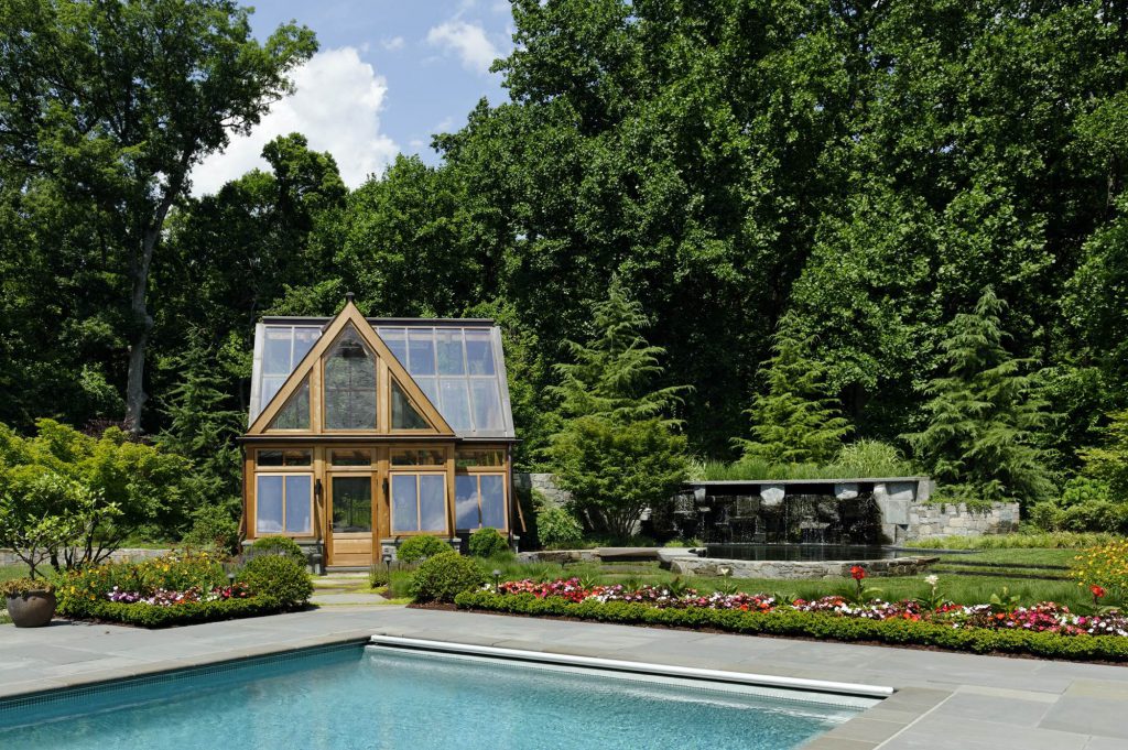 cedar greenhouse | exterior view | pool