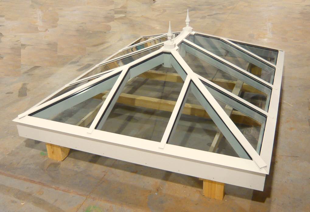 custom glass skylights, white wood skylight