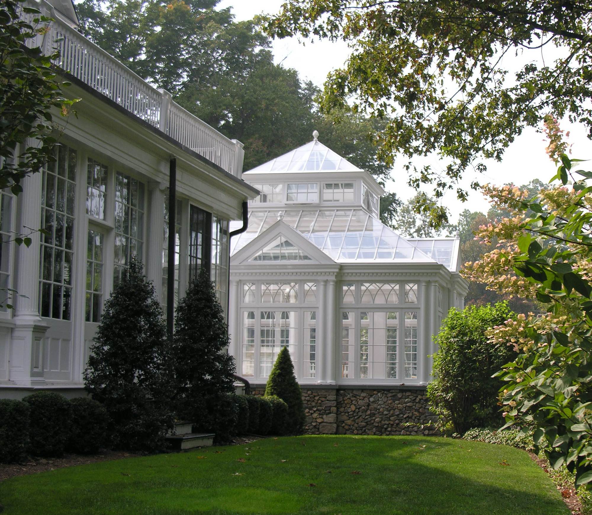 English greenhouses | stone detail side angle from side of house
