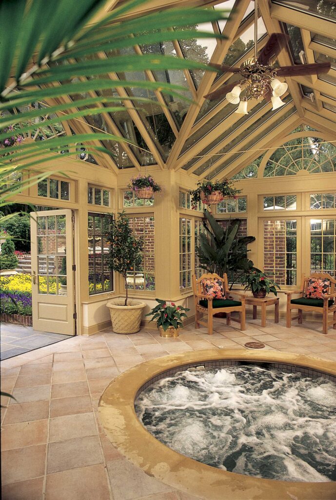 spa enclosure interior image of spa and conservatory