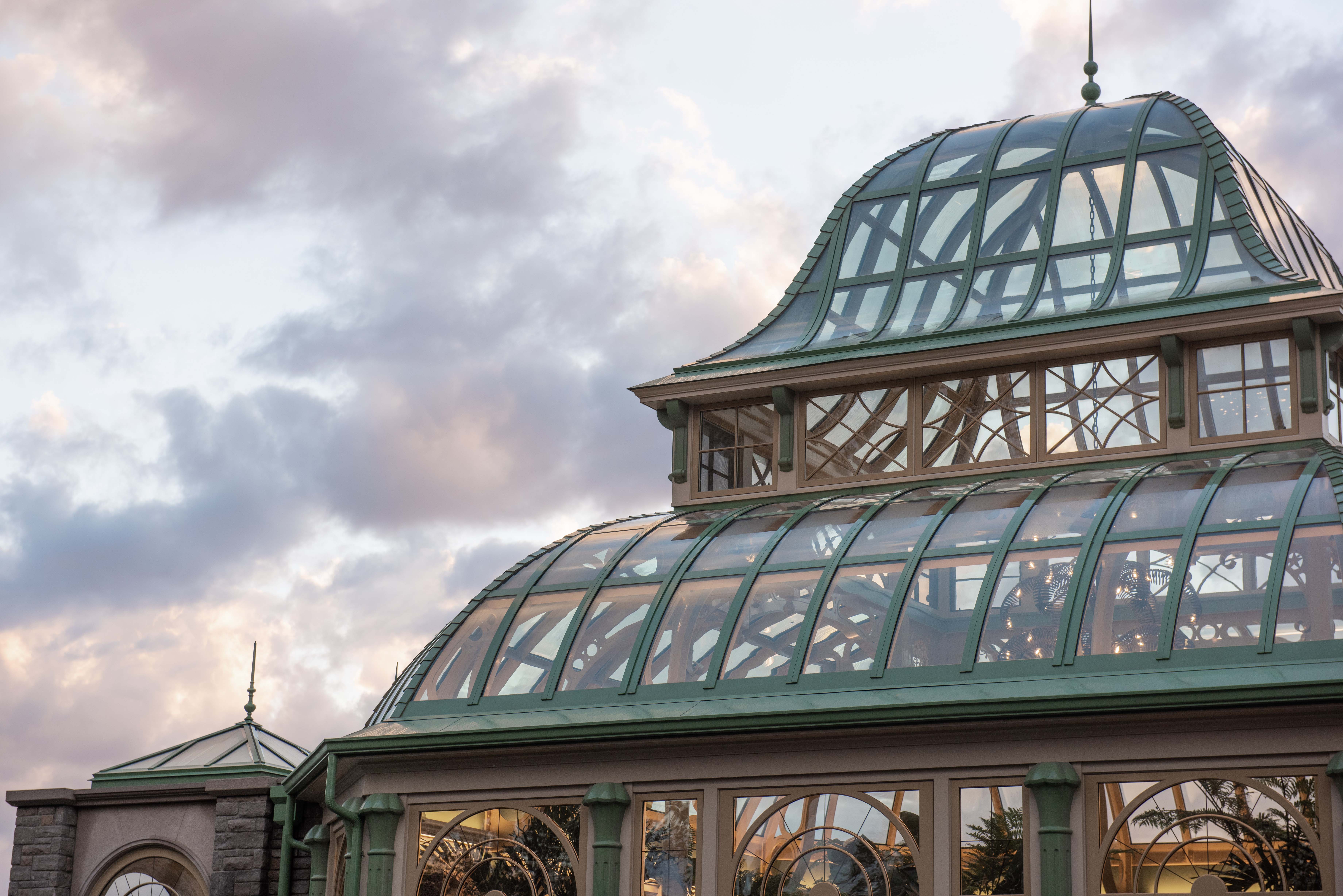 Custom steel and glass palm house roof and cupola